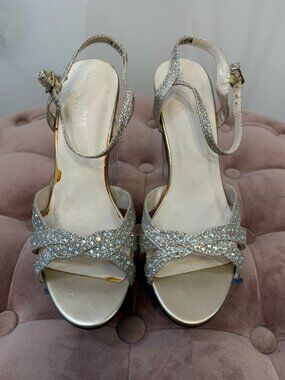 Touch Ups by Benjamin Walk Ivy Champagne Shimmer Crystal Block Heel Sandals 7